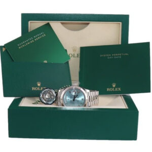 Rolex MINT 2021 Rolex Platinum President Glacier Blue Roman 40mm Day Date 228206 Watch