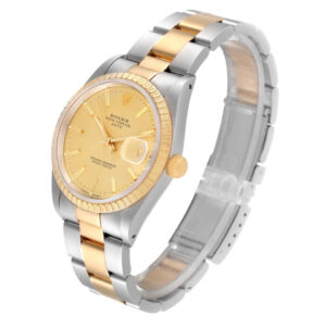 Rolex Date Steel Yellow Gold Baton Dial Oyster Bracelet Mens Watch 15223