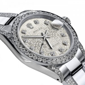 Rolex Women’s Rolex White Logo 31mm Datejust S/S Oyster Perpetual Diamond Side + Bezel & Lugs