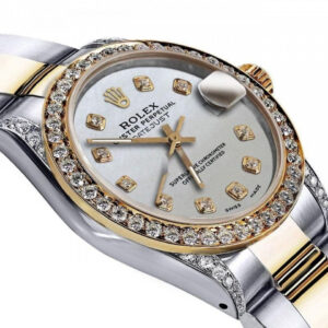 Rolex Men’s Rolex 36mm Datejust Two Tone White MOP Mother Of Pearl Dial with Diamond Accent Bezel+ lugs