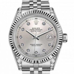 Rolex Ladies 26mm Rolex Datejust SS Silver Color Dial Classic + Lugs with Diamond Accen Wrist Watch