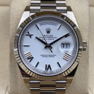 Rolex White Gold Day-Date 40 White Roman Dial 228239 Unworn 2021