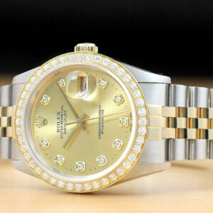 Rolex Mens Datejust 16233 Factory Diamond Dial 2 Tone Watch + 1.60 Ct Bezel