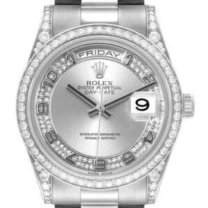 Rolex President Day-Date 18k White Gold Diamond Mens Watch 118389 Box Papers