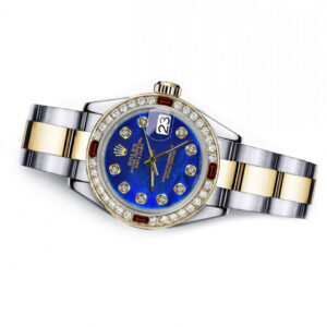 Rolex Blue Pearl 31mm Datejust Two Tone Diamonds + Ruby Bezel