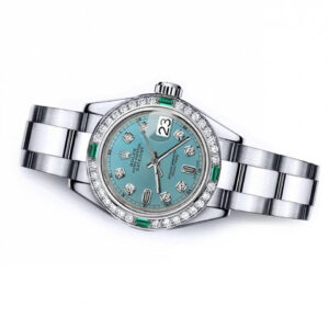 Rolex Turquoise Baguette 26mm Datejust SS Diamond & Emerald Bezel