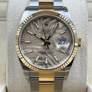 Rolex Datejust 36mm Gold Palm Dial Fluted Bezel Oyster Two Tone 126233 Unworn 2021