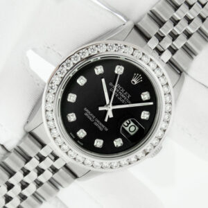 Rolex DateJust 36 Black Diamond Dial Steel & 18k White Gold Diamond Bezel Watch 3.0 ctw