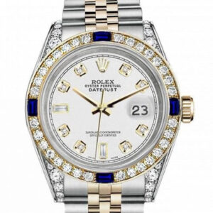 Rolex Men’s Rolex 36mm Datejust Two Tone Jubilee White Color Dial Baguette Diamond Accent RRT Bezel + Lugs + Sapphire