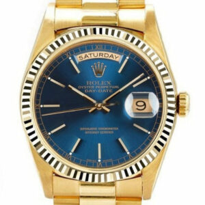 Rolex Men’s Day Date President Yellow Gold Fluted Blue Index Dial