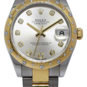 Rolex Datejust 18k Gold/Steel Silver Diamond Ladies 31mm Watch B/P ’18 178343