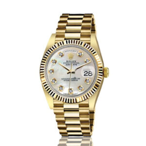 Rolex 36mm Presidential 18kt Gold White MOP Mother Of Pearl Diamond Dial Flutted Bezel 18038