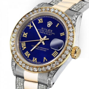 Rolex Blue Roman 31mm Datejust Two Tone 18K Gold + SS + Side Diamonds Oyster Band + Bezel