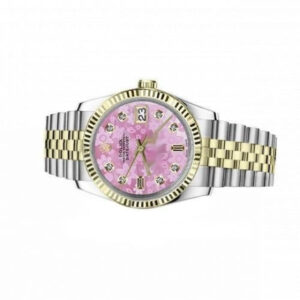 Rolex Women’s Vintage Rolex 31mm Datejust Two Tone Pink Flower MOP Mother of Pearl Dial with Baguette Diamond