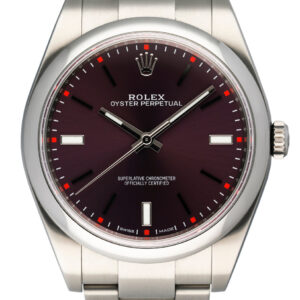 Rolex Oyster Perpetual 114300 Red Grape Dial Mens Watch Box & Papers