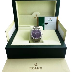 Rolex Oyster Perpetual 114300 Red Grape Dial Mens Watch Box & Papers